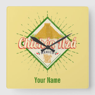 Horloge Carrée Chichen Itza Mexique Retro Maya Vintage Yucatan