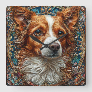 Horloge Carrée Chien avec fond décoratif orné