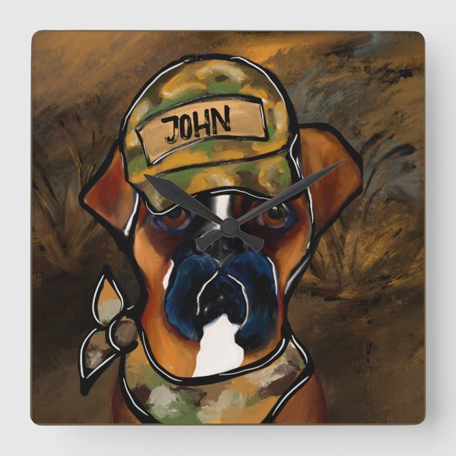 Horloge Carrée Chien Boxer (Recto)