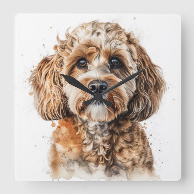 HORLOGE CARRÉE CHIEN BROWN TAIN COCKAPOO PUPPY (Recto)