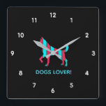 Horloge Carrée Chien - Cute Pop Art, Bleu & Rouge Animal Abstrait<br><div class="desc">Rétro,  pop,  création colorée de silhouette de chien,  horloge Carré. Thème spécial de la couleur bleue et rouge,  avec des icônes simples mais élégantes. art numérique original de Raphael Studio - 'Dog'.
Le style et la pop rétro,  le design unique.
Texte modifiable : Modifiez le titre de votre choix.</div>