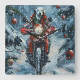 Horloge Carrée Chien dalmate équitation moto Noël