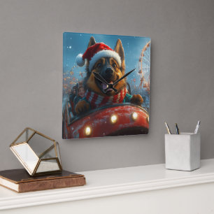 Horloge Carrée Chien de berger belge Montagnes russes Noël