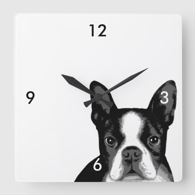Horloge Carrée Chien de Boston Terrier (Recto)