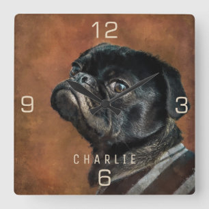 Horloge Carrée Chien de Carlin noir