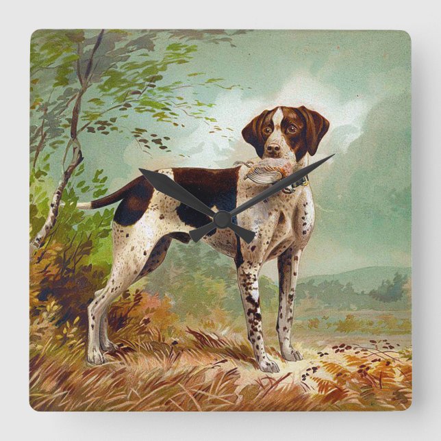 Horloge Carrée Chien de chasse avec oiseau dans la bouche (Recto)