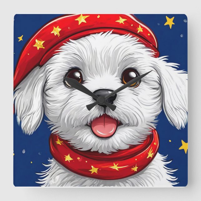 Horloge Carrée Chien de dessin animé mignon (Recto)