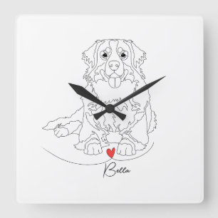 Horloge Carrée Chien de montagne bernois avec ligne artistique