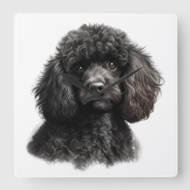 HORLOGE CARRÉE CHIEN DE POODLE NOIR CURLY CUTE (Recto)