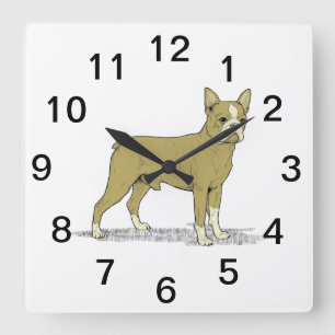 Horloge Carrée Chien de taureau français stylisé vintage C