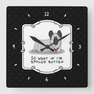 Horloge Carrée Chien de Terrier de l'écorce pourrie (argent) mign