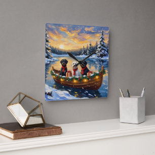 Horloge Carrée Chien d'eau portugais Noël Bateau Fêtes