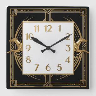 Horloge Carrée Chien doré Art déco