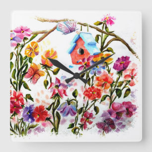 HORLOGE CARRÉE CHIEN EMPREINTES DE PATTES BIRD HOUSE