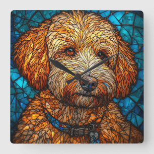 Horloge Carrée Chien en mosaïque colorée