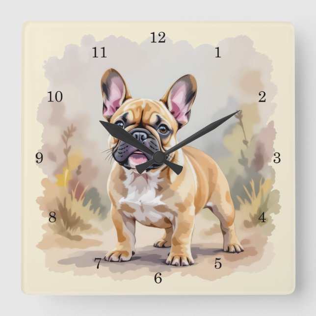 Horloge Carrée Chien Français Tan Tan Fawn Couleur Cute Frenchie (Recto)