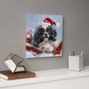 Horloge Carrée Chien Japonais Chin Noël Fête