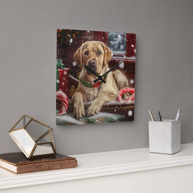 Horloge Carrée Chien Labrador Fête de Noël (Bureau)