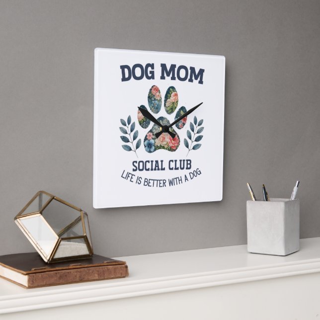 Horloge Carrée Chien Maman Paw Floral (Bureau)