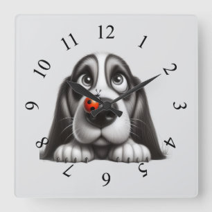 Horloge Carrée Chien mignon avec coccinelle