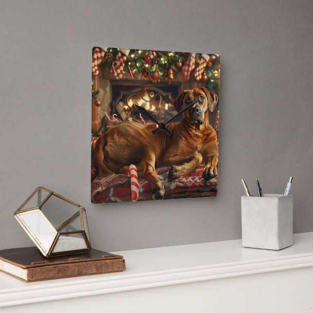Horloge Carrée Chien Rhodesian Ridgeback Noël Festif (Bureau)