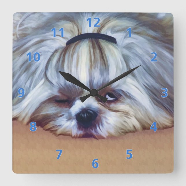 Horloge Carrée Chien somnolent de Shih Tzu (Recto)