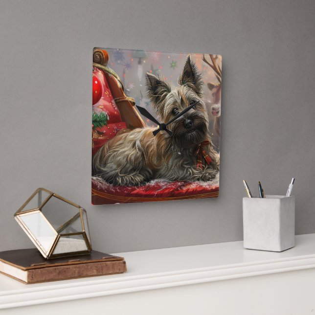 Horloge Carrée Chien Terrier Skye Noël Festif (Bureau)
