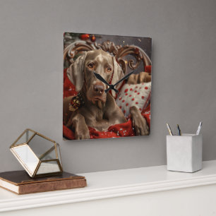 Horloge Carrée Chien Weimaraner Noël Festif