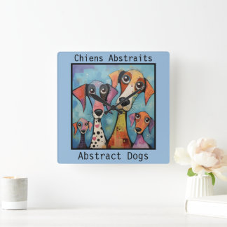 Horloge Carrée Chiens Abstraits bleus