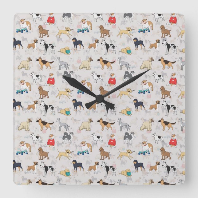 Horloge Carrée Chiens mignons Design Motif Blanc (Recto)