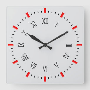 Horloge Carrée Chiffre Romain Classique avec Rectangles Rouges