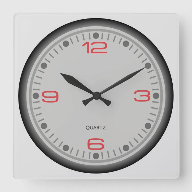 Horloge Carrée Chiffre rouge simple et encadré (Recto)