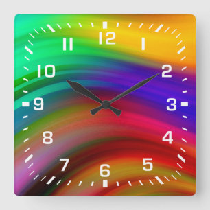 Horloge Carrée Chiffres blancs / Grandes ondes arc-en-ciel