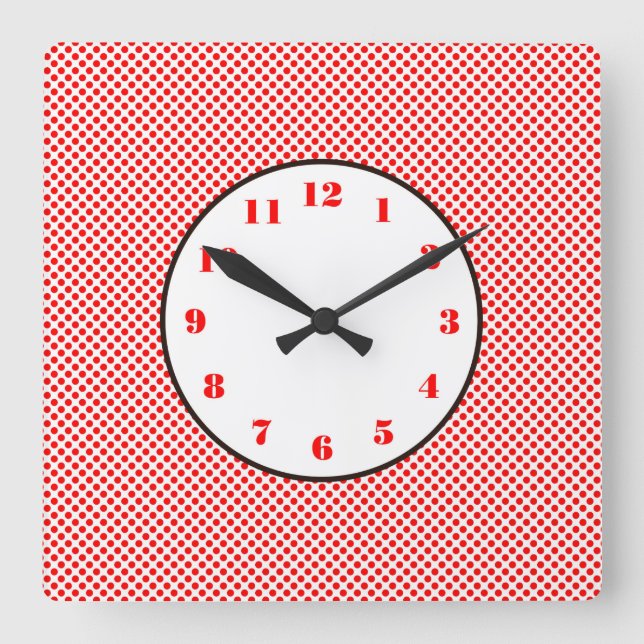 Horloge Carrée Chiffres blancs rouges - Triage noir (Recto)