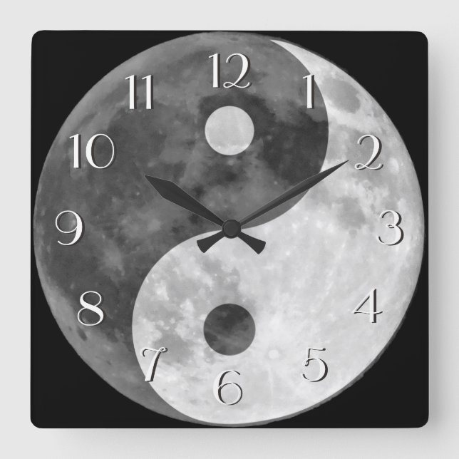 Horloge Carrée Chiffres élégants de Yin Yang Moon en noir et blan (Recto)