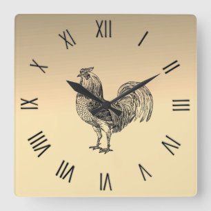 Horloge Carrée Chiffres noirs de coq rustique