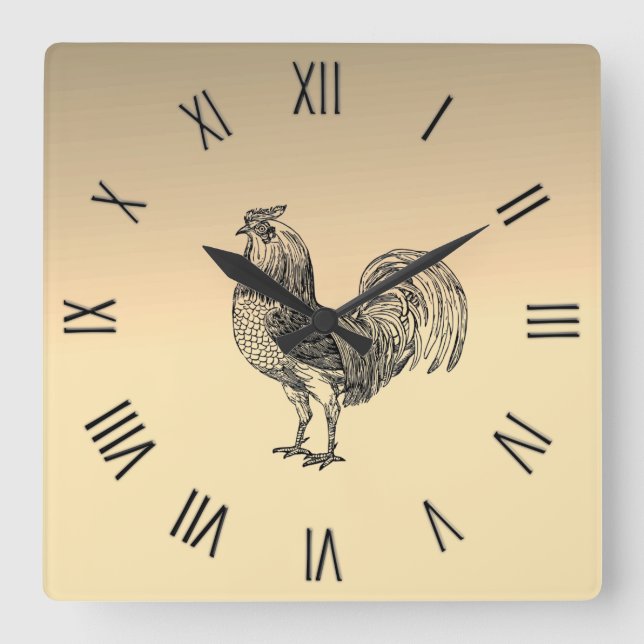 Horloge Carrée Chiffres noirs de coq rustique (Recto)