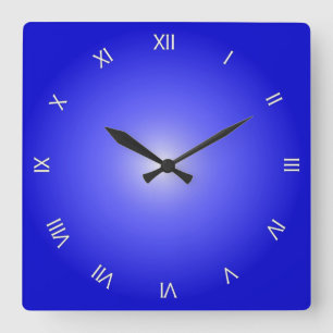 Horloge Carrée Chiffres romains Bleu Bleu Cobalt