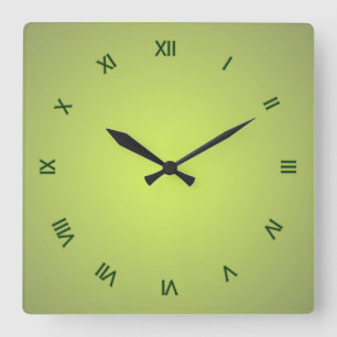 Horloge Carrée Chiffres romains citron vert foncé