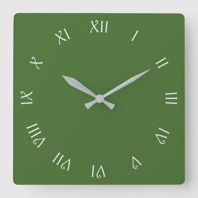 Horloge Carrée Chiffres romains de script blanc sur Wccn vert (Recto)