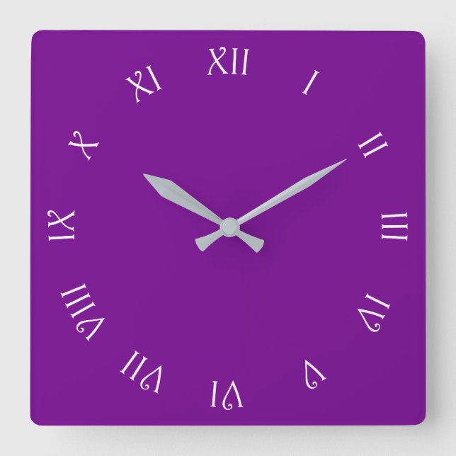 Horloge Carrée Chiffres romains de script blanc sur wccn violet (Recto)