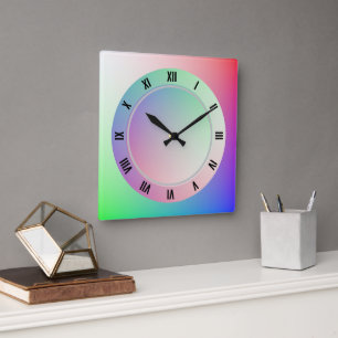 Horloge Carrée Chiffres romains modernes et disques arc-en-ciel p