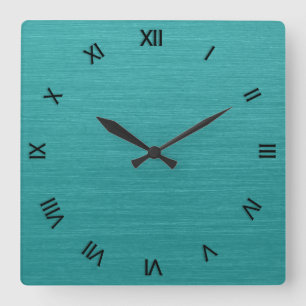 Horloge Carrée Chiffres romains turquoises balayés du regard
