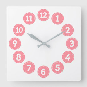 Horloge Carrée Chiffres roses mignons