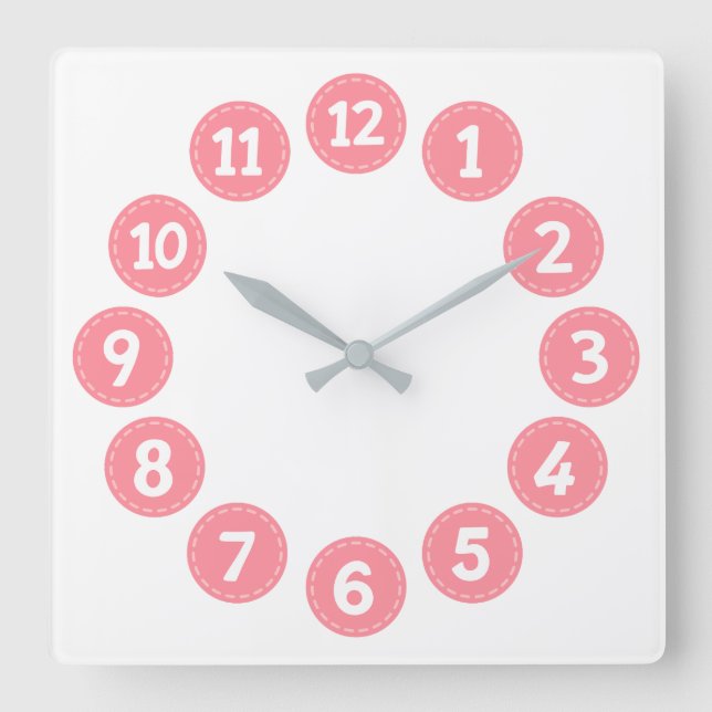 Horloge Carrée Chiffres roses mignons (Recto)