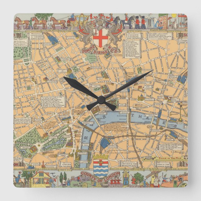 Horloge Carrée Children's Map of London, Angleterre (Recto)