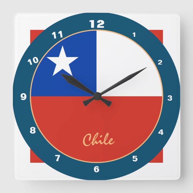 Horloge Carrée Chili moderne, Drapeau chilien tendance Accueil /  (Recto)
