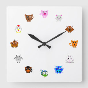 Horloge Carrée Chinese Zodiac Animals