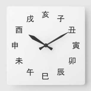Horloge Carrée Chinese Zodiac Kanji Clock - 