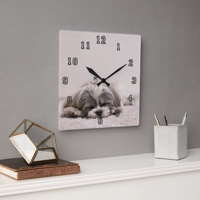 Horloge Carrée Chiot endormi (Bureau)